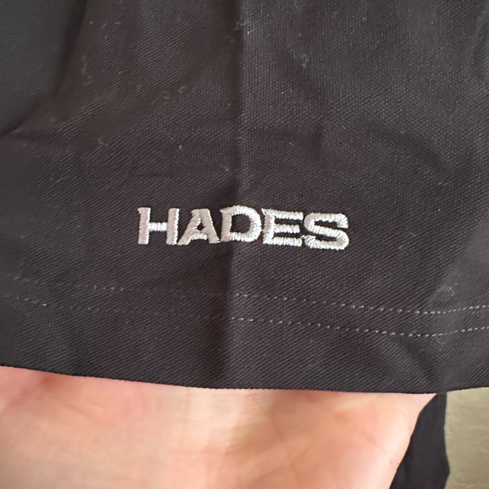Hades Counterpart Polo Shirt Black Double Collar Silver Embroidered Logo NWT L - Picture 5 of 11